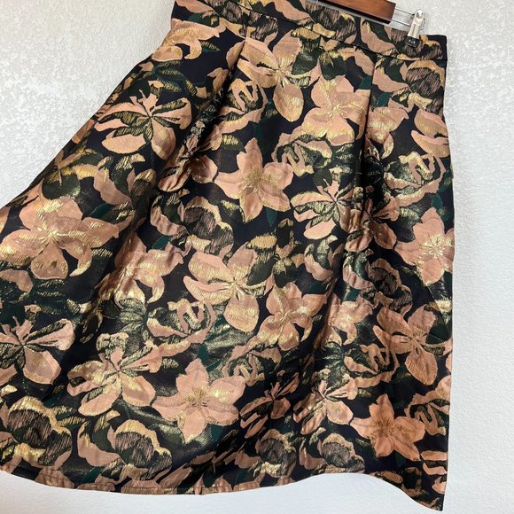 JustFab Golden Floral Jacquard Pleated Full Skirt Women's NEW Large NWT - Picture 3 of 12